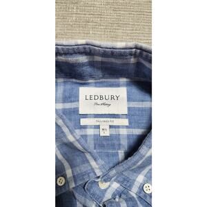 Ledbury Men’s Linen Blend Plaid Button Down Shirt Tailored Fit 16.5 L